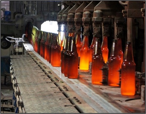 Picture of glass bottles being made